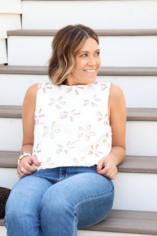Flower in the Sand Embroidered Tank
