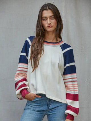 Color Striped Pullover Navy