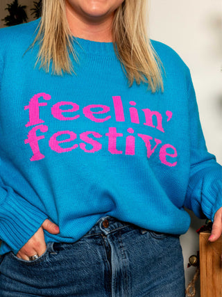 Feelin' Festive Blue Sweater