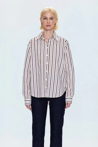 Finlay Button Up Claret Stripe