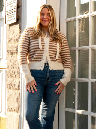 Ivory Striped Hoodie Cardigan