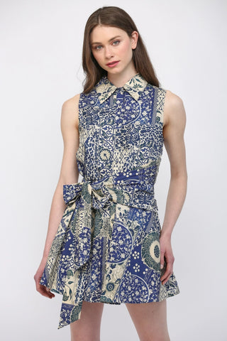 Navy Patchwork Tie Waist