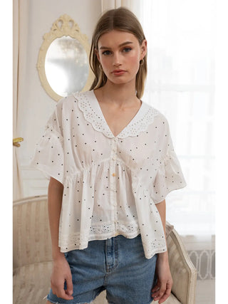 Nova Polka Dot Eyelet Blouse