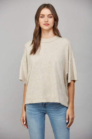 Oatmeal Cashmere Shoulder Sweater