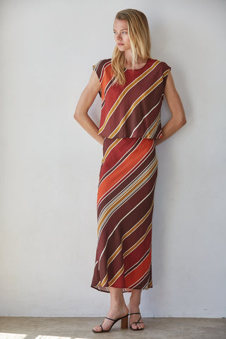 Striped Woven Skirt Chocolate Rust