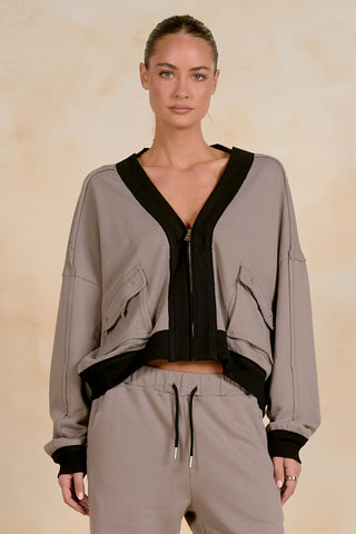 Taupe Black Jacket Front Pocket
