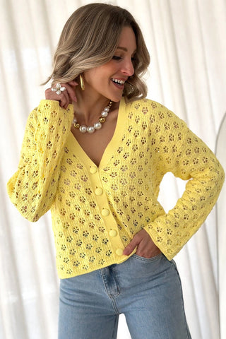 Yellow Pointelle Sweater Cardi
